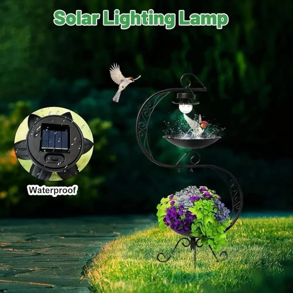 Solar Bird Bath for Outside, 36" Metal Planter, Weatherproof, Garden Decor - Picture 4 of 5